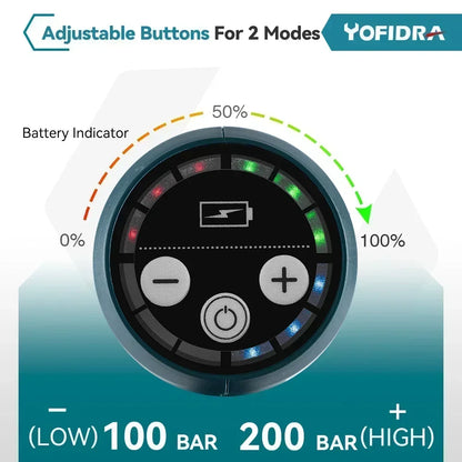 YOFIDRA 200 bar waterkanon met 22L vouwbare tank, 3000W motor, zwart en blauw, inclusief 21V batterijen, flexibele slang en 6-in-1 spuitkop voor profe