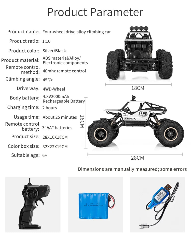 ZWN Rock climber, een zwarte 4WD RC-afstandsbediening met goudkleurige velgen en zichtbare schokdempers, geschikt voor off-road avonturen en steile he