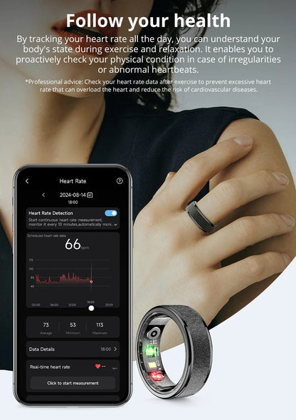 Een gouden smart ring met glinsterende textuur ligt in een zwarte opbergdoos, naast een zwarte variant met zichtbare technische componenten, speciaal ontworpen voor slimme levensstijl en dagelijks gebruik. - Foto 20