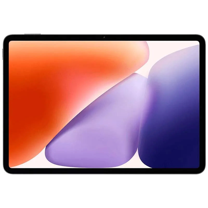 Grijze Xiaomi Pad 7 Wifi met kleurrijke schermachtergrond, duidelijk zichtbare driekamer camera en 'xiaomi' logo. Geschikt voor multimedia en producti