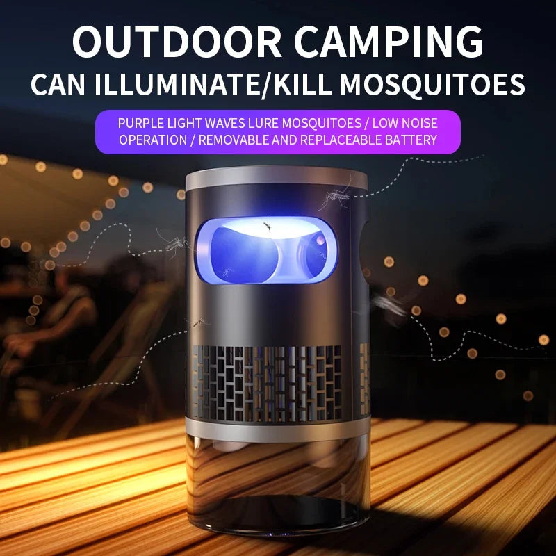 Lenovo Mosquito Killer met blauw paarse licht, glazen onderdeel en metalen behuizing, ontworpen voor slaap- en woonruimtes om muggen te verwijderen me