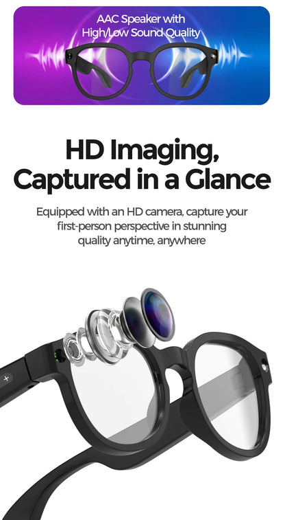 Zwart Lenovo Smart Glasses met 4K Ultra HD scherm en Pixel HD camera, voorzien van AI-functies en kleurveranderende lenzen bij lichtexpositie, geschik