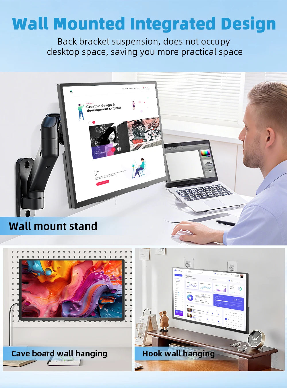 Een 18,4-inch QLED-televisie met 4K-resolutie, kleurrijke schermweergave van een boom, en zichtbare FreeSync- en HDR-technologieën, ideaal voor gaming