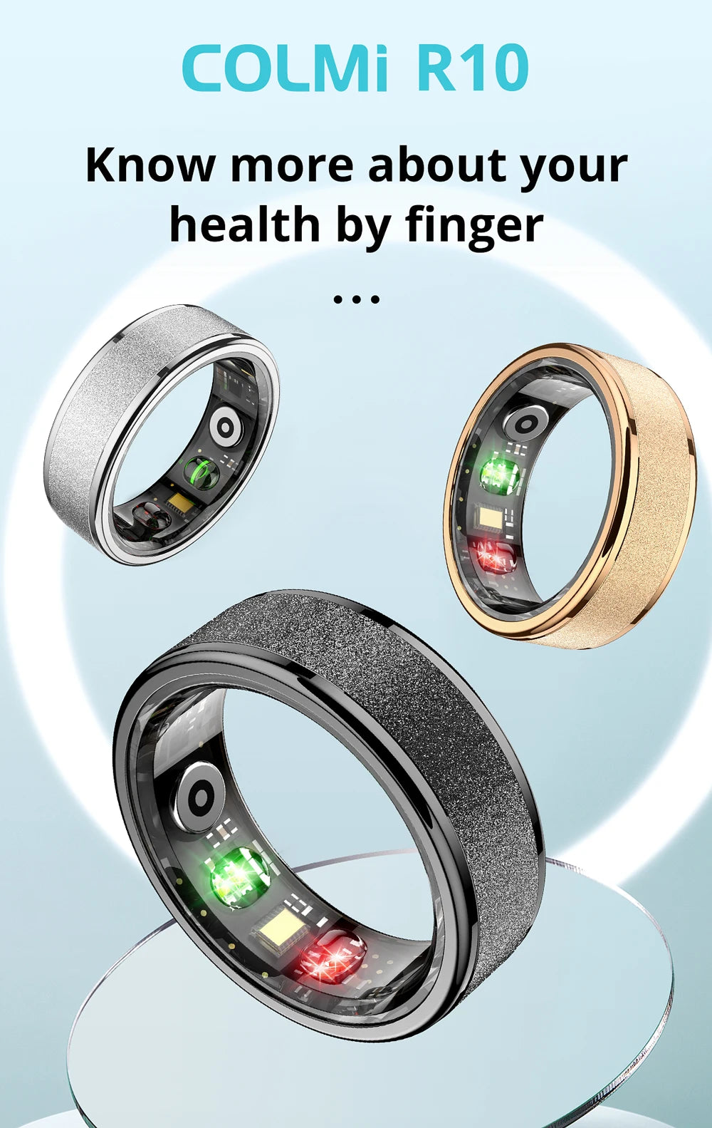 Een gouden en zwarte slimme ring met zichtbare sensorcomponenten, geplaatst in een zwarte opbergdoos. Perfect voor technologie-geïnteresseerde gebruikers die een stijlvolle smartwatch willen dragen. - Foto 13