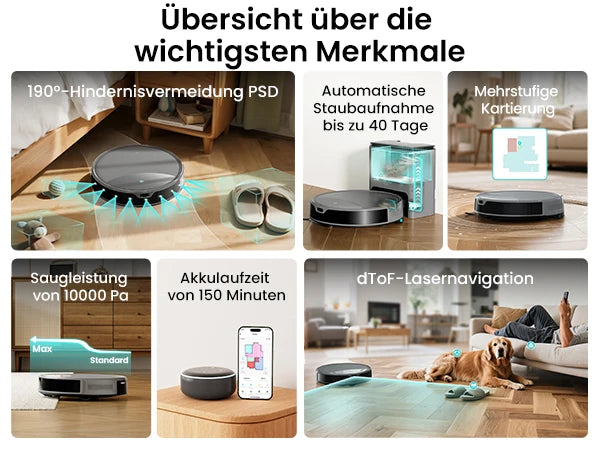 De Lefant M350 Max robotstofzuiger in grijze kleur met zichtbare accessoires, inclusief smartphone-app en waterdichte stofzuigkop, geschikt voor autom