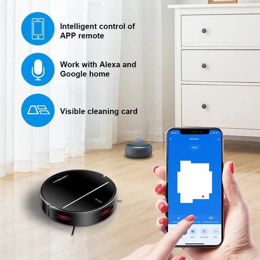 Zwarte, glanzende LIECTROUX robotstofzuiger met app- en afstandsbediening, geschikt voor dagelijks schoonmaken van vloeren in huishoudens. - Foto 2