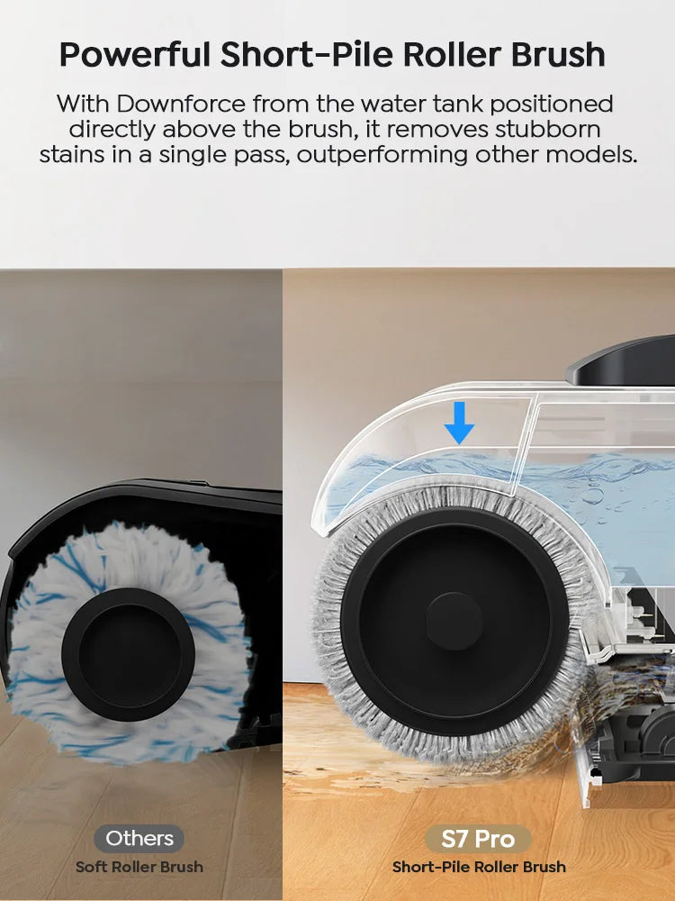 De zwarte S7 Pro waterdichte stofzuiger met glazen cilinder en opvouwbare handgreep, geschikt voor snelle reiniging van vloeren en tapijten in huishou