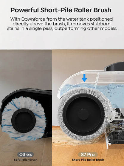 De zwarte S7 Pro waterdichte stofzuiger met glazen cilinder en opvouwbare handgreep, geschikt voor snelle reiniging van vloeren en tapijten in huishou