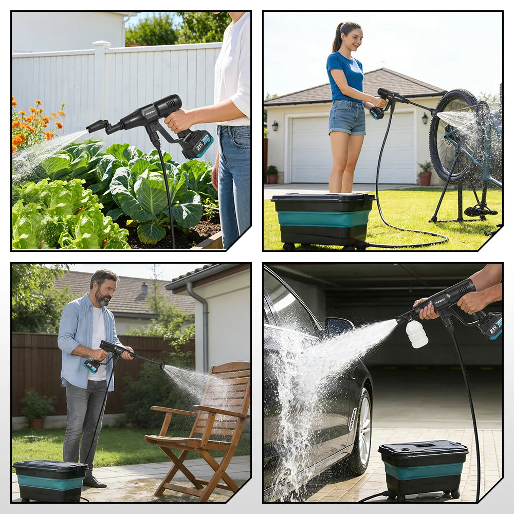Zwart YOFIDRA 21V stroomloze stofzuiger met 22L vouwbare emmer, 6-in-1 multifunctioneel, geschikt voor huishoudelijk en professioneel gebruik. Blauwe 