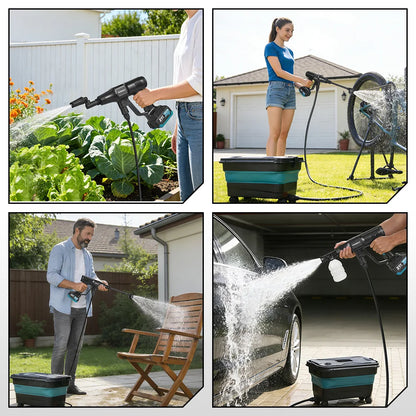 Zwart YOFIDRA 21V stroomloze stofzuiger met 22L vouwbare emmer, 6-in-1 multifunctioneel, geschikt voor huishoudelijk en professioneel gebruik. Blauwe 