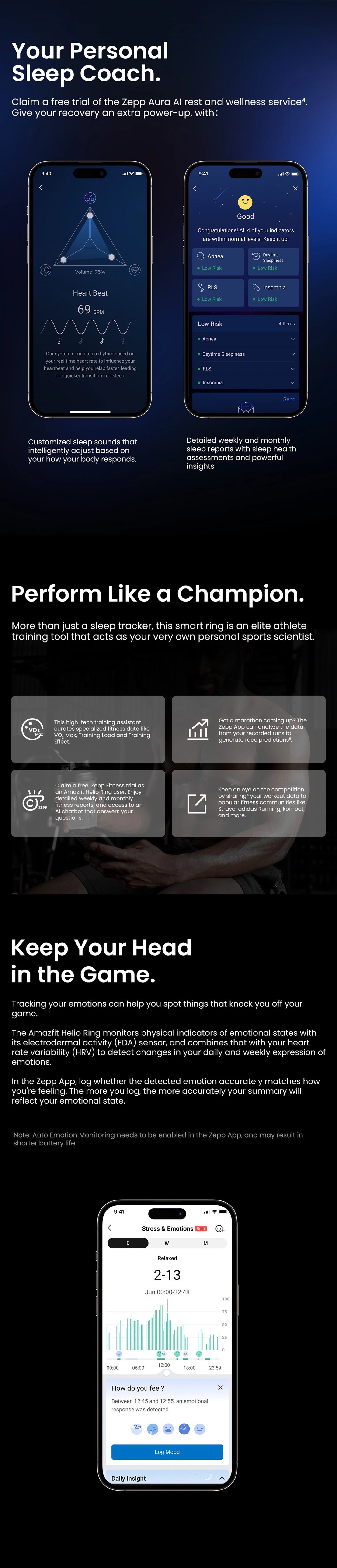 De Amazfit Helio Ring, een goudkleurige, 2,6 mm dunne slimme ring met een textuur, toont zichtbare sensorcomponenten. Ideaal voor dagelijks gebruik en sportieve activiteiten, met waterbestendigheid tot 10 ATM. - Foto 12