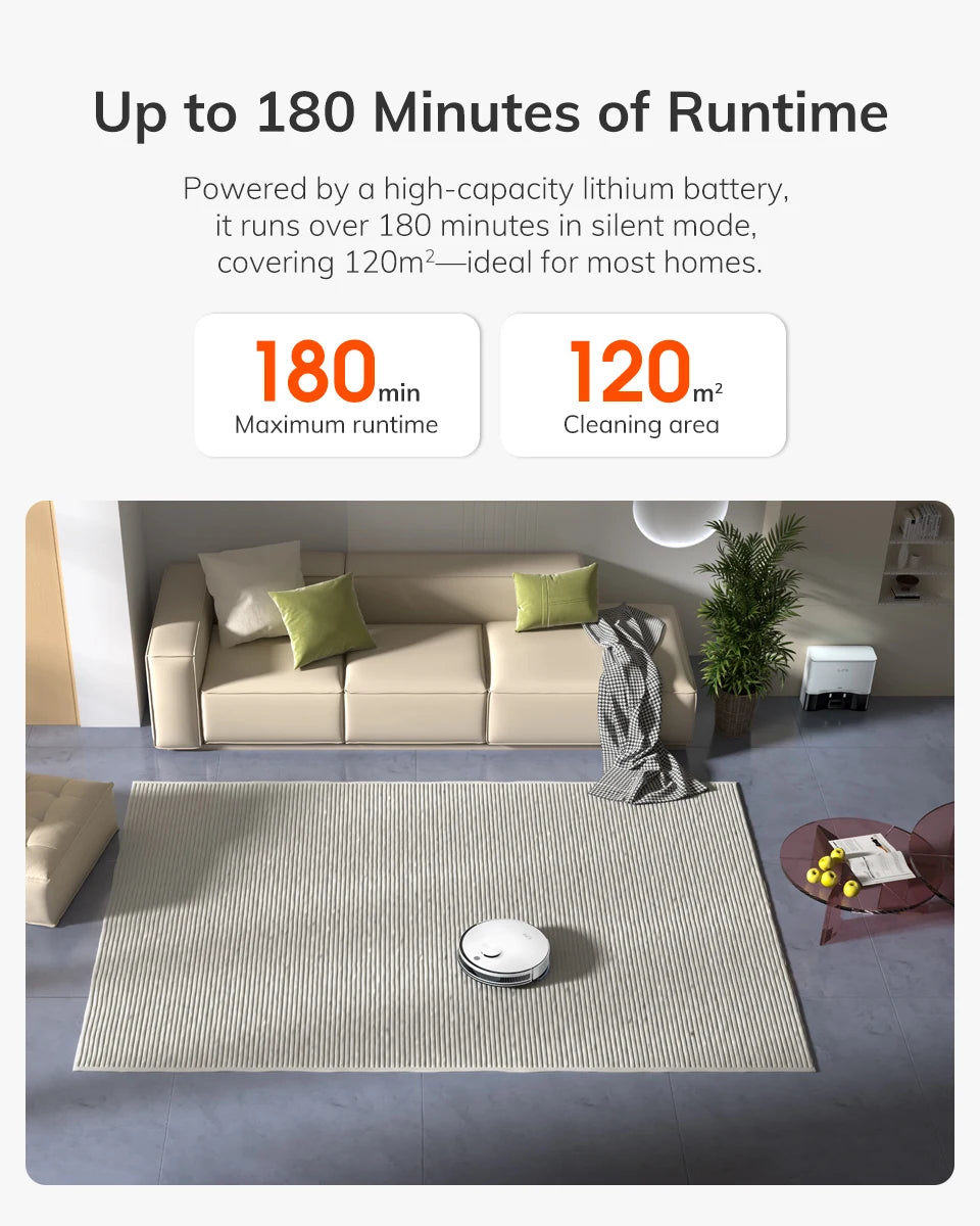 De witte ILIFE robotstofzuiger met zwart accent, klaar voor automatische stofzuiging, staat naast zijn oplader en een smartphone met de app. Ideaal vo