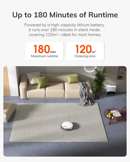 De witte ILIFE robotstofzuiger met zwart accent, klaar voor automatische stofzuiging, staat naast zijn oplader en een smartphone met de app. Ideaal vo