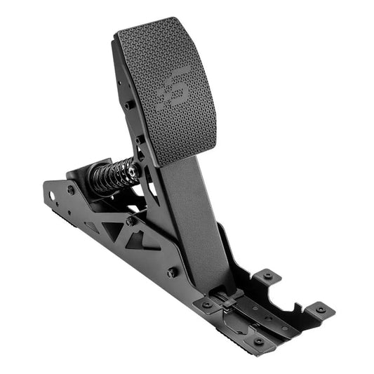 Zwart metalen pedaal met textuurde voetplaat en zichtbare veer, speciaal ontworpen voor gamingstoelen. Geschikt voor realistische simulatie in racing- en simulatorgames.