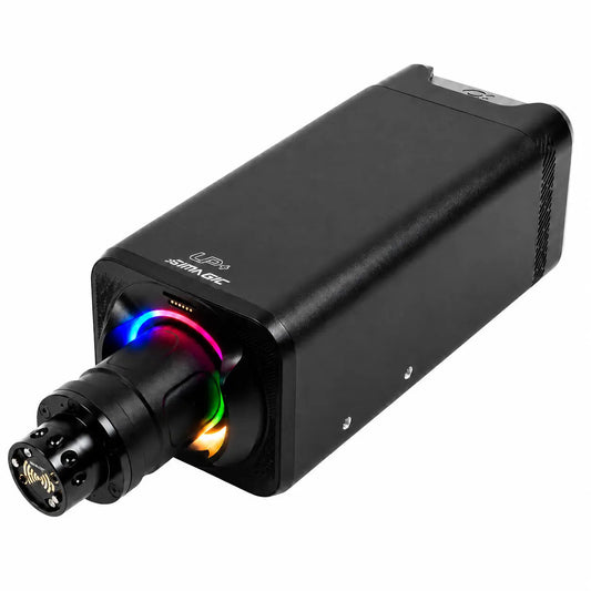 Zwarte, compacte SIMAGIC IP-camera met kleurrijke LED-ring en draadloze antenne. Geschikt voor binnen- en buitenbeveiliging met hoge resolutie en nachtzicht.
