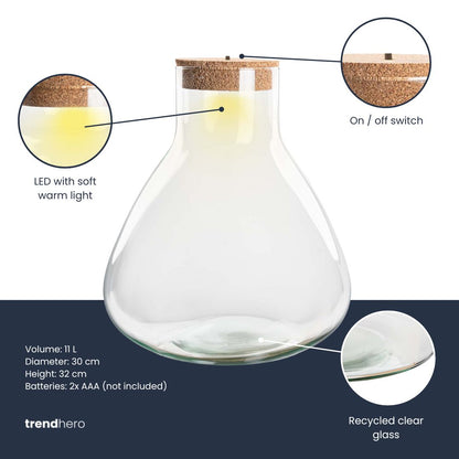 Terrarium bottle 'Sam XL' - Incl. LED cork - Closed terrarium Ø 30 cm ↑ 32 cm