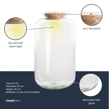 Terrarium bottle 'Sven XL' - Incl. LED cork - Closed terrarium Ø 23 cm ↑ 43 cm