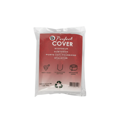 Perfect Cover stofdeur in rood verpakking, met U-vormige rits en anti-dust bescherming, geschikt voor meubels en decoraties, ideaal voor opslag en transport.