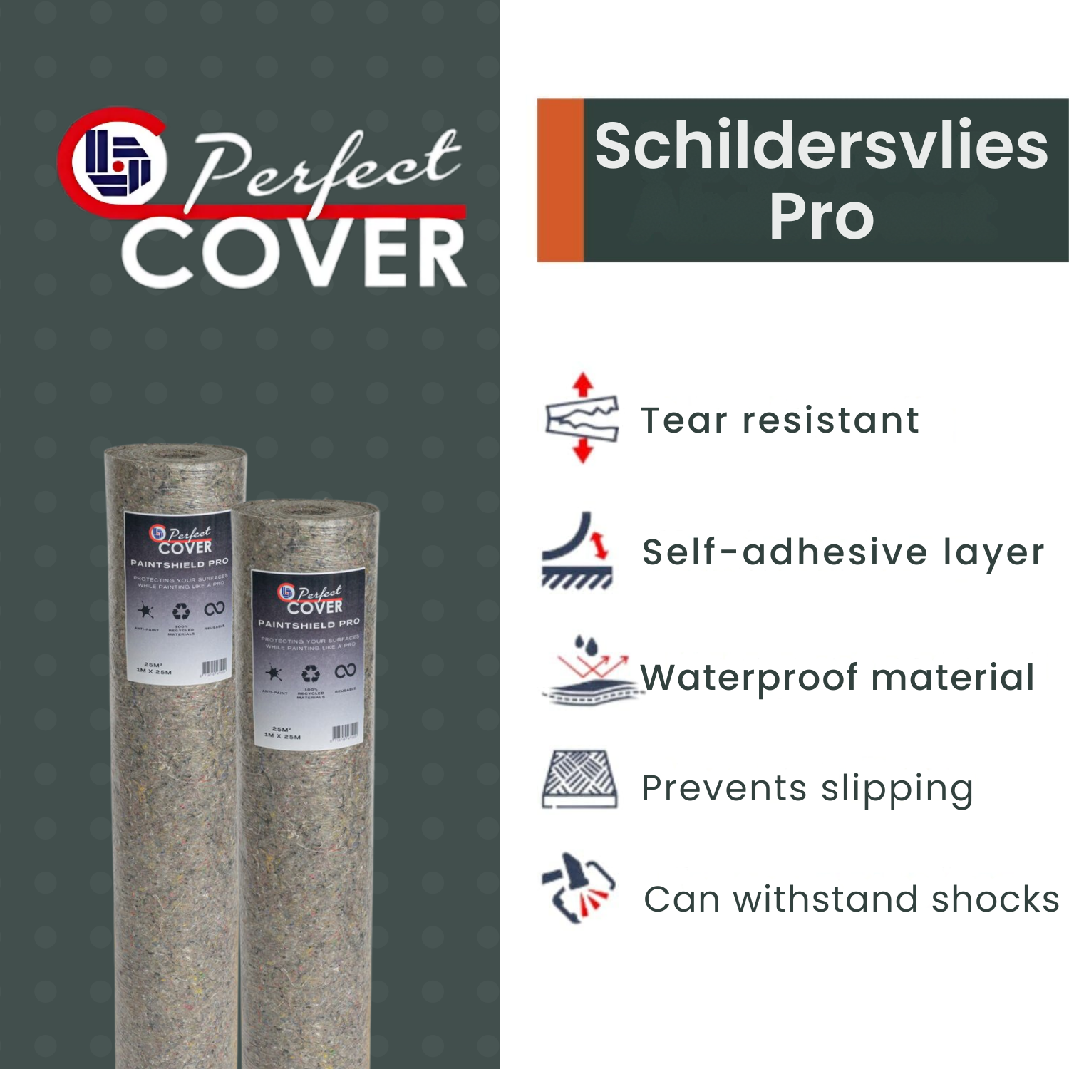 Grijze, textuurrijke Paintshield Pro verfbeschermingsfolie in rol, geschikt voor professionele verfwerkzaamheden. Zichtbaar label met merknaam en gebruiksaanwijzingen voor betrouwbare bescherming.