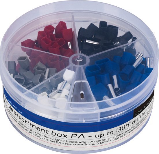 Adereindhulzen assortiment set - 5 maten van 0.5mm² tot 2.5mm² -  dubbele draad hulzen - 225 Stuks