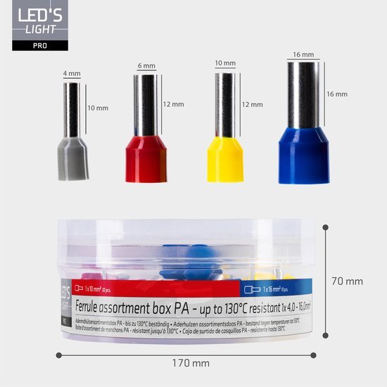 Adereindhulzen assortiment set - 5 Maten van 4mm² tot 16mm²- 225 Stuks