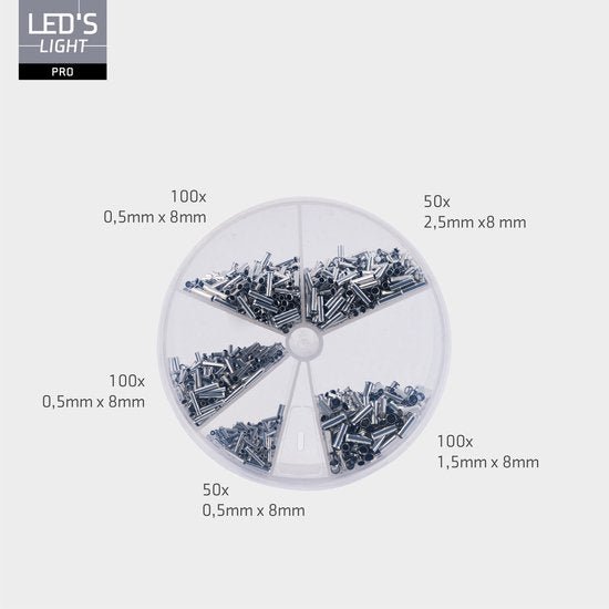 Aderhulzen assortiment set - 5 maten van 0.5mm² tot 2.5mm² - 1100 stuks