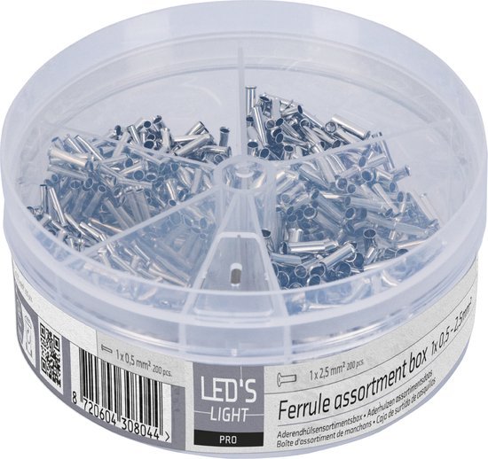 Aderhulzen assortiment set - 5 maten van 0.5mm² tot 2.5mm² - 1100 stuks