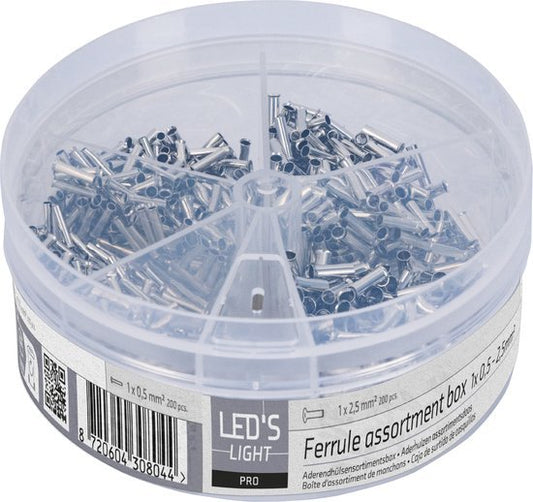 Aderhulzen assortiment set - 5 maten van 0.5mm² tot 2.5mm² - 1100 stuks