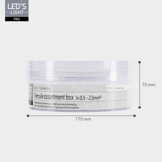 Aderhulzen assortiment set - 5 maten van 0.5mm² tot 2.5mm² - 1100 stuks