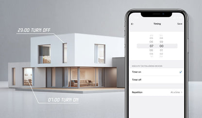 Een witte, moderne GU10-spotlamp met zichtbare CE-keurmerken en een warmgeel licht, bedoeld voor slimme verlichting via smartphone-app. Geschikt voor smart home-omgevingen met aanpasbare kleurtemperatuur.