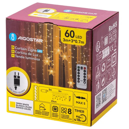 Lichtstring ijspegel sneeuwvlok 6 x 0.7 meter warmwit (3+3x0.7m ) - 12 LED slingers | sproeidicht IP44 - koppelbaar (max 5) | 230VAC - 24V | met afstandsbediening