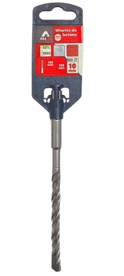 Zilverkleurige boormachinebit met hexagonale kop en schroefdraad, geschikt voor beton en steen. Metalen bit met afgeronde randen, speciaal ontworpen voor zware boormachines.