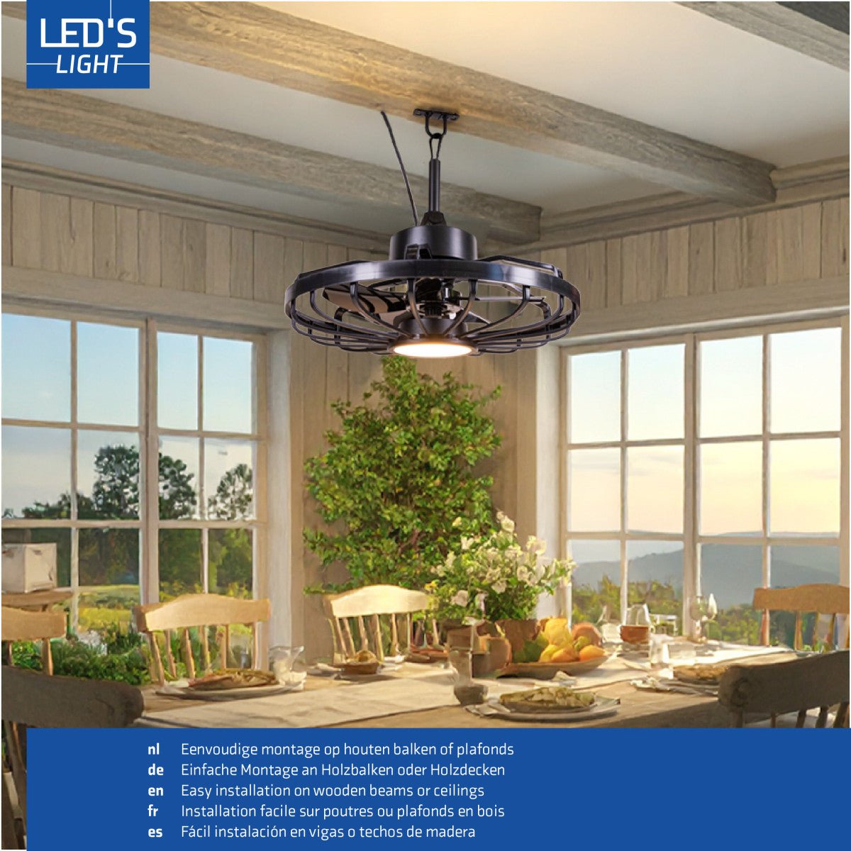 All-weather plafondlamp met ventilator – Ideaal voor veranda/overkapping en buiten/binnen ruimtes