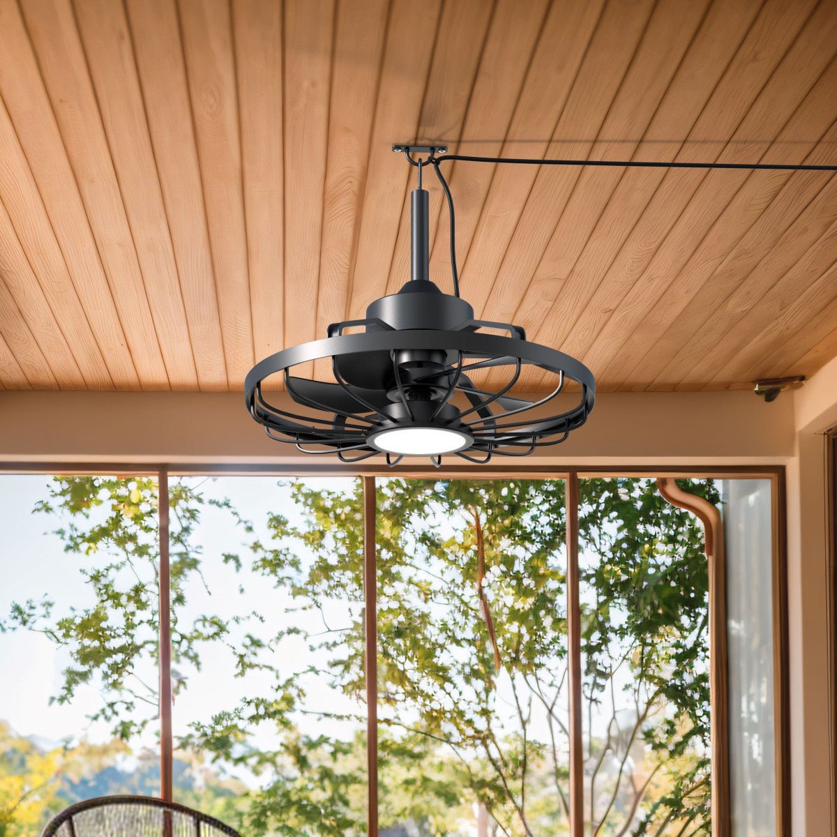 Comnox - All-weather plafondlamp met ventilator - Verlichting en verkoeling in één - Zwart