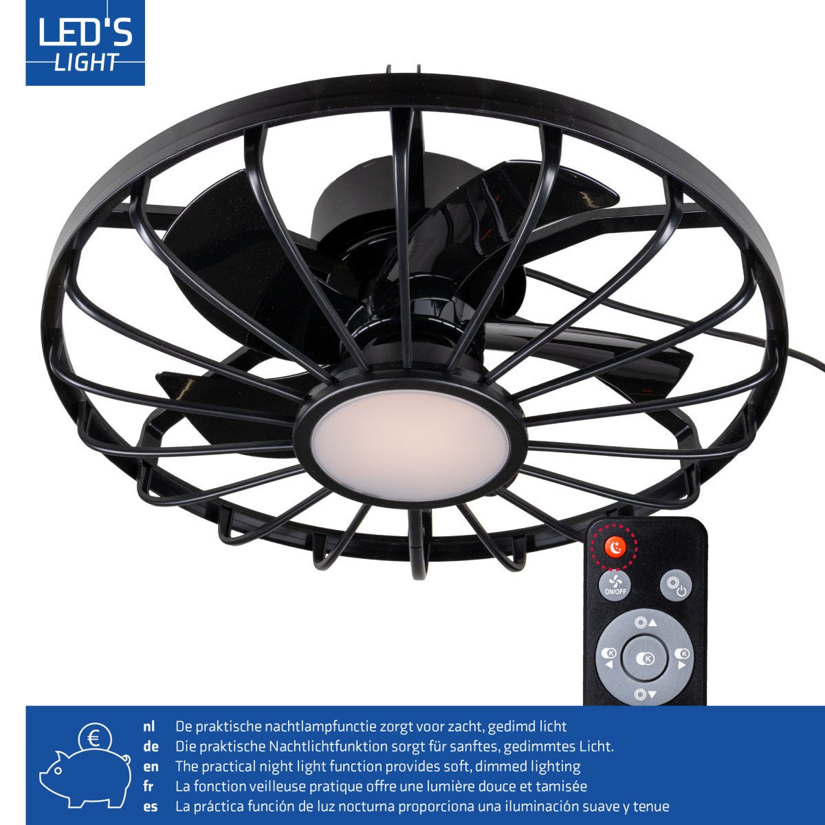 Comnox - All-weather plafondlamp met ventilator - Verlichting en verkoeling in één - Zwart