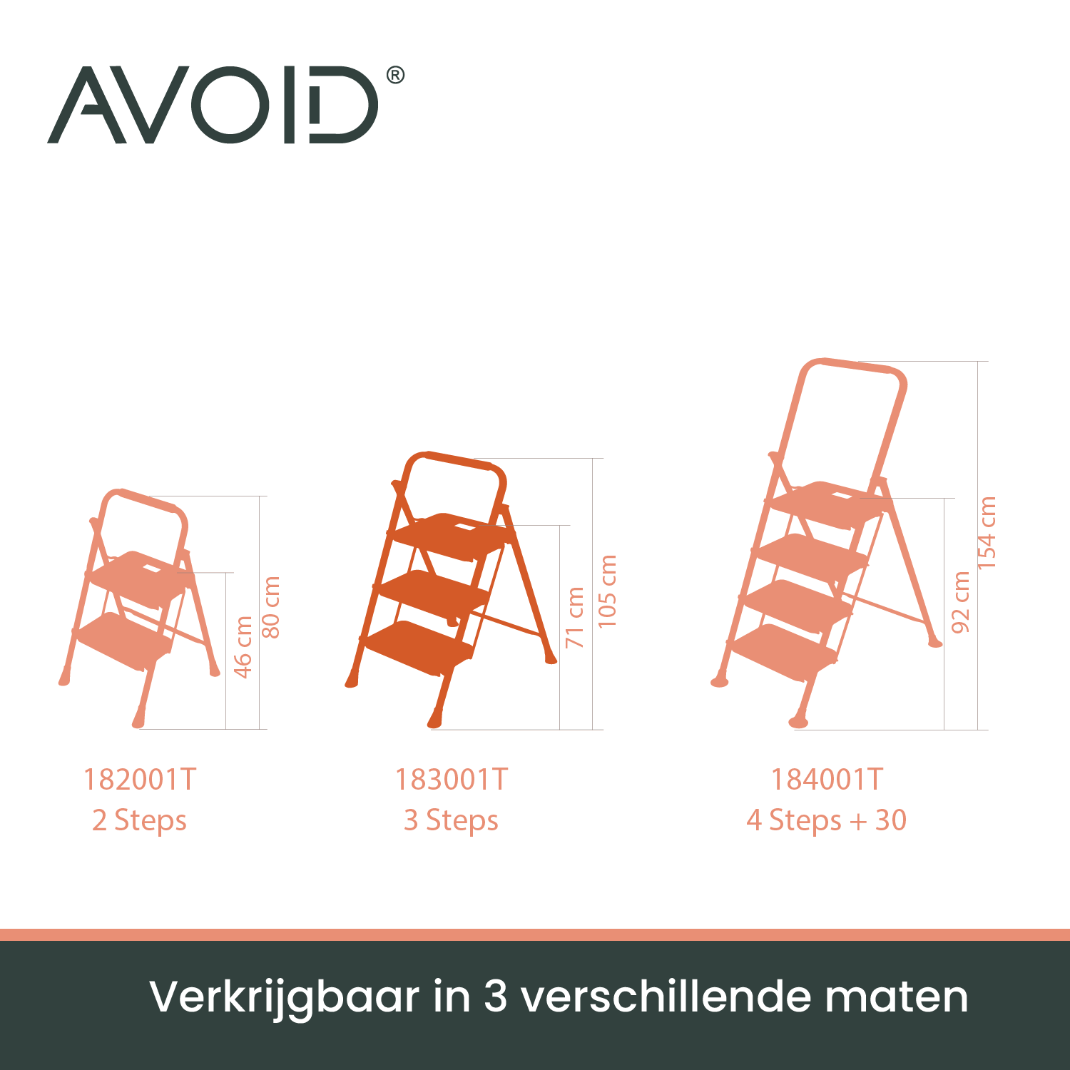 Een witte, drie-tredige ladder met zwarte, gatenbevattende treden en een handvat. Geschikt voor huis- en tuinwerk, met antislip voetjes voor veiligheid.
