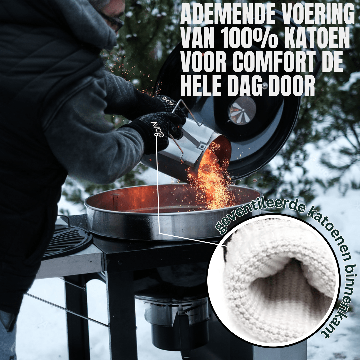 Zwart AVOID-gloves met textuurrijke vingers en polsband, voorzien van grip-oppervlakken. Geschikt voor huishoudelijke taken en dagelijkse gebruik.