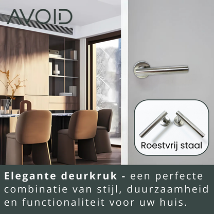 Zilverkleurige deurhandgrepen met glad, gepolijst metaal en ronde bevestigingsplaten. Geschikt voor moderne interieurs en badkamers, met een minimalistisch design dat stijl en functionaliteit combineert.