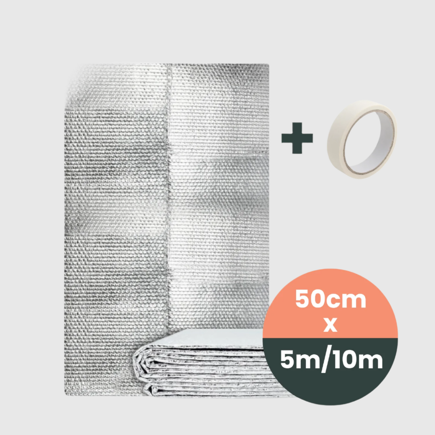 Zilverkleurige, opgevouwen isolatiemantel met hexagonaal patroon, naast een rol lichtgeel tape, speciaal ontworpen voor thermische isolatie in koude omgevingen.