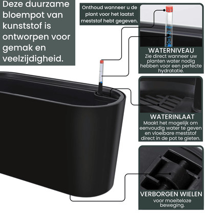 AVOID Oslo Collectie Plantenbak - Verplaatsbaar met Wielen - XL Zwart