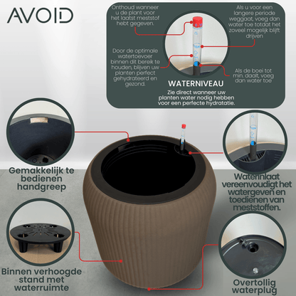 AVOID Slimme Bloempot Tuscany - Watergeefsysteem met Voedingsindicator - Maat M