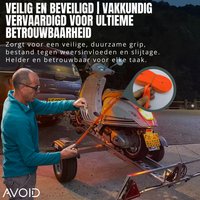 Oranje verpakkingstrekker met metalen handgreep en spiraalveer, geschikt voor veilig verpakken van goederen. Beschikbaar in vier verschillende maten voor diverse transportbehoeften.