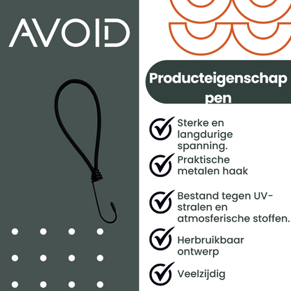 Zwarte, elastische haken met verstelbare kabels, geschikt voor kleding op te hangen. Ideaal voor kledingkasten, garderobes of opslagruimte met een moderne, minimalistische uitstraling.