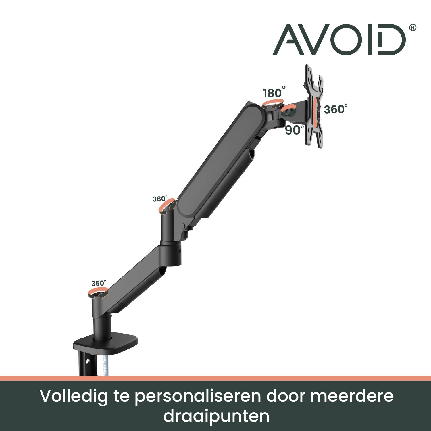 Zwart, verstelbaar dubbelarm montagesysteem voor twee schermen, met robuust metaal en schroefmontages. Ideaal voor ergonomisch werkplekdesign en thuisbureau-gebruik.
