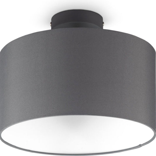B.K.Licht - Decoratieve plafondlamp - Ø30cm - Grijs/wit - Metaal, hout en stof - Ronde plafonnière - E27 fitting - Excl. lichtbron