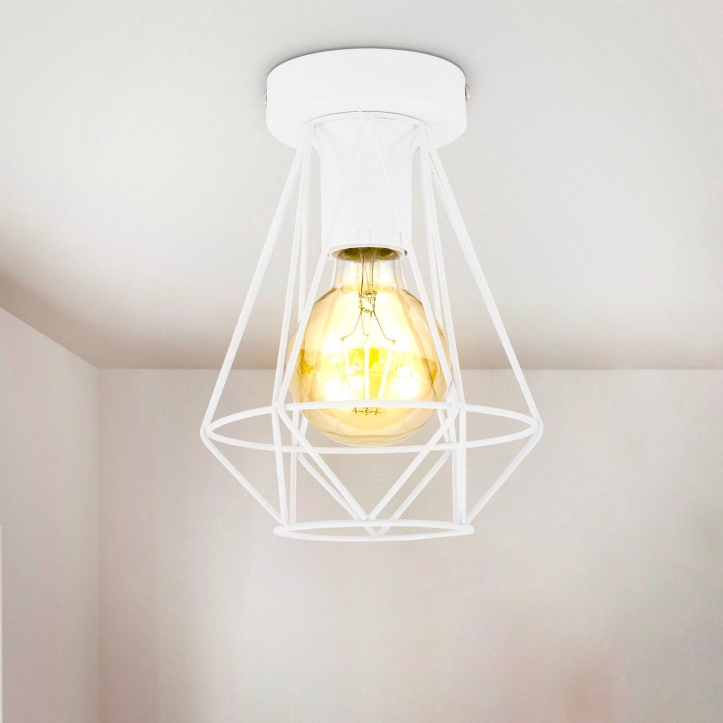 B.K.Licht - Decoratieve witte plafondlamp - Metaal - Industrieel - Draad - Ø16.5cm - Met E27 fitting - Excl. lichtbron