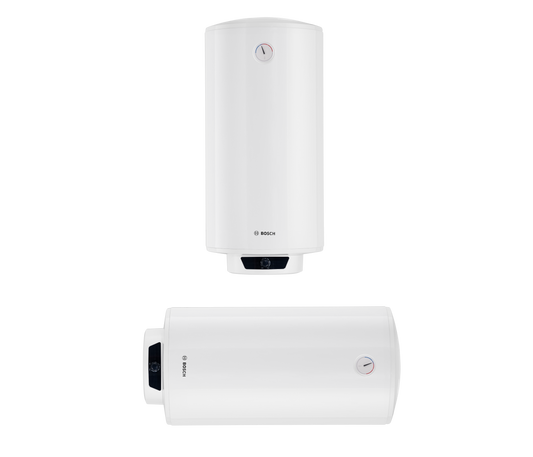Bosch waterkoker in wit, met zichtbare temperatuurknop en merklogo. Geïllustreerd van boven en zijkant, geschikt voor huishoudelijk gebruik en energiezuinige verwarming.