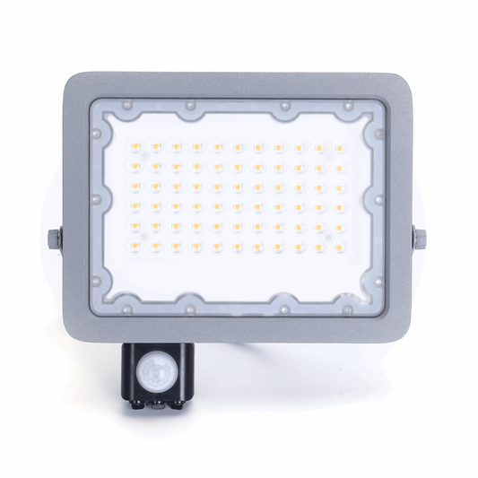 Comnox - Buitenlamp grijs - Krachtig & Duurzaam LED 50W - Waterdicht IP65 - IR Sensor - Koelwit 4000K - Grijze schijnwerper