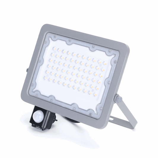 Comnox - Buitenlamp grijs - Krachtig & Duurzaam LED 50W - Waterdicht IP65 - IR Sensor - Koelwit 4000K - Grijze schijnwerper