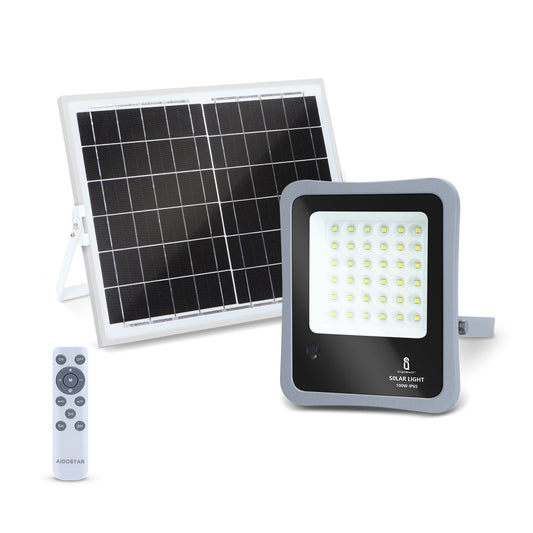 Comnox - Buitenlamp grijs met zonnepaneel LED bouwlamp 100W – Duurzame buitenverlichting – Hoge lichtopbrengst – IP65 waterdicht – Grijs